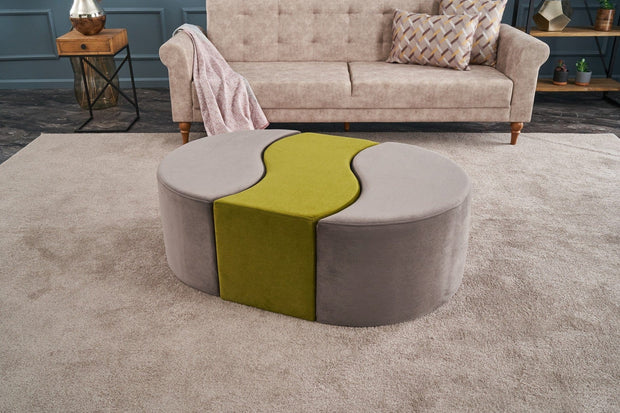 Asir Taburet tapitat cu stofa, Alya Grej / Verde Olive, l120xA80xH40 cm