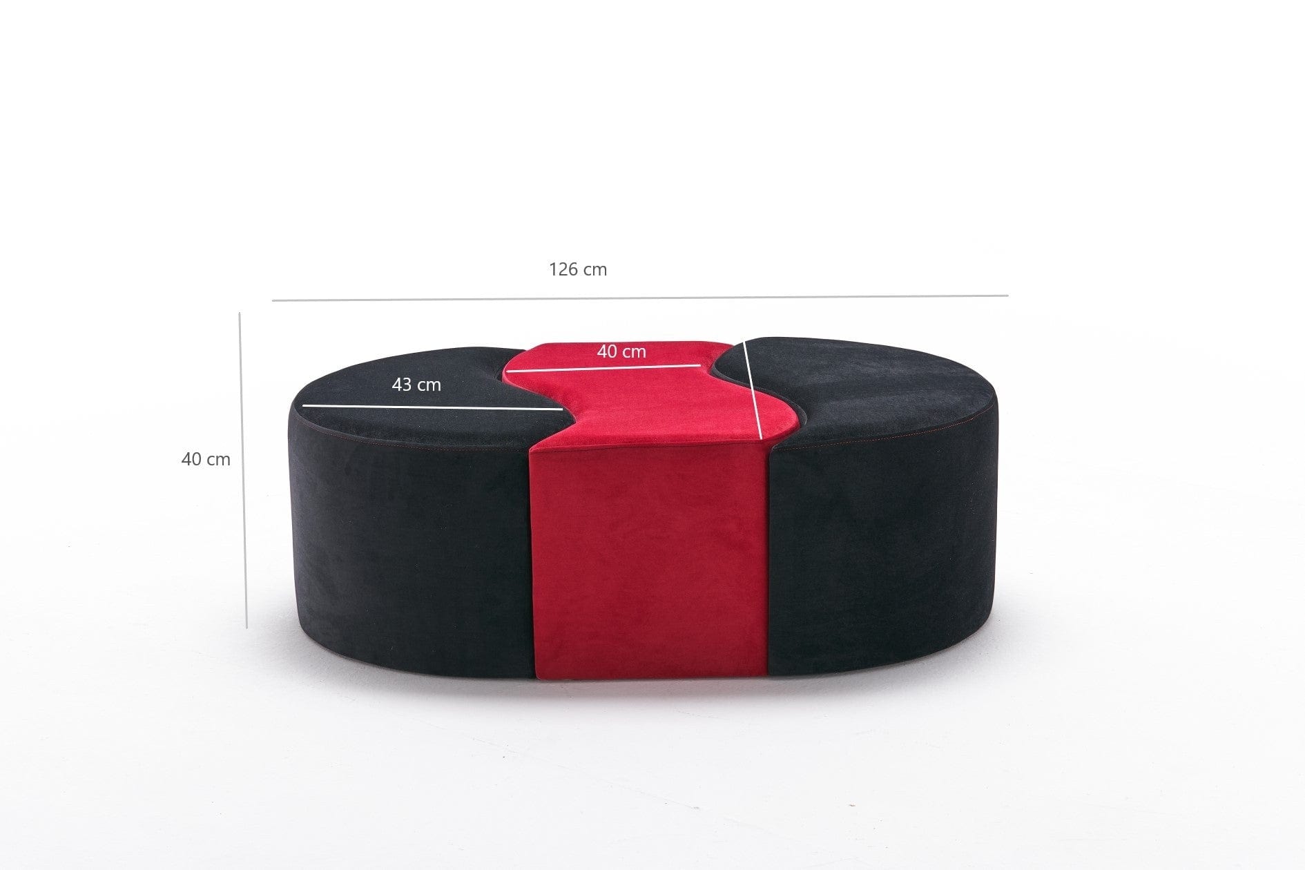 Asir Taburet tapitat cu stofa, Alya Negru / Rosu, l120xA80xH40 cm