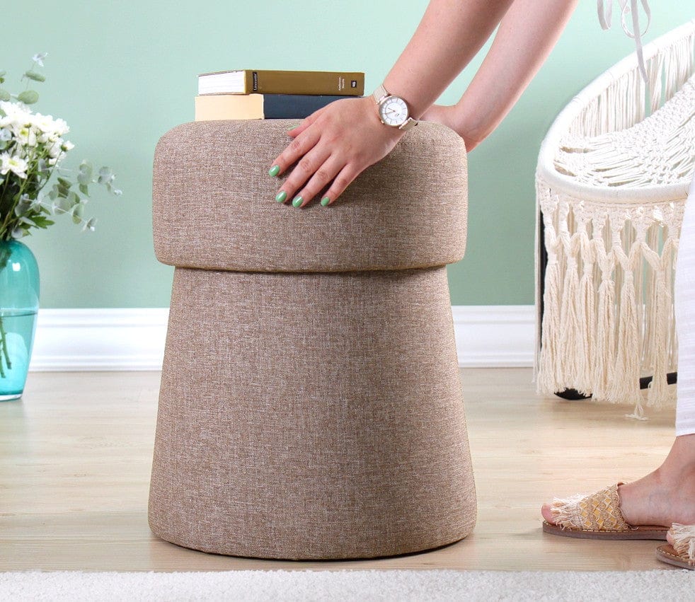 Asir Taburet tapitat cu stofa, Beans Cappuccino, Ø40xH50 cm