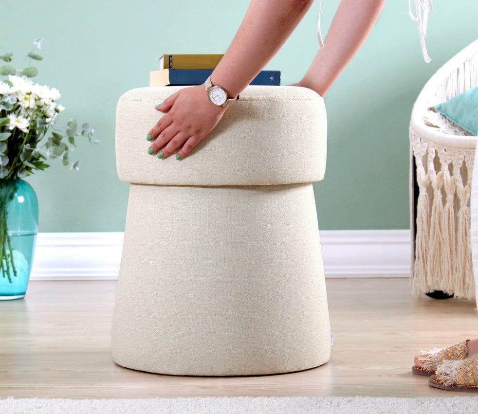 Asir Taburet tapitat cu stofa, Beans Crem, Ø40xH50 cm