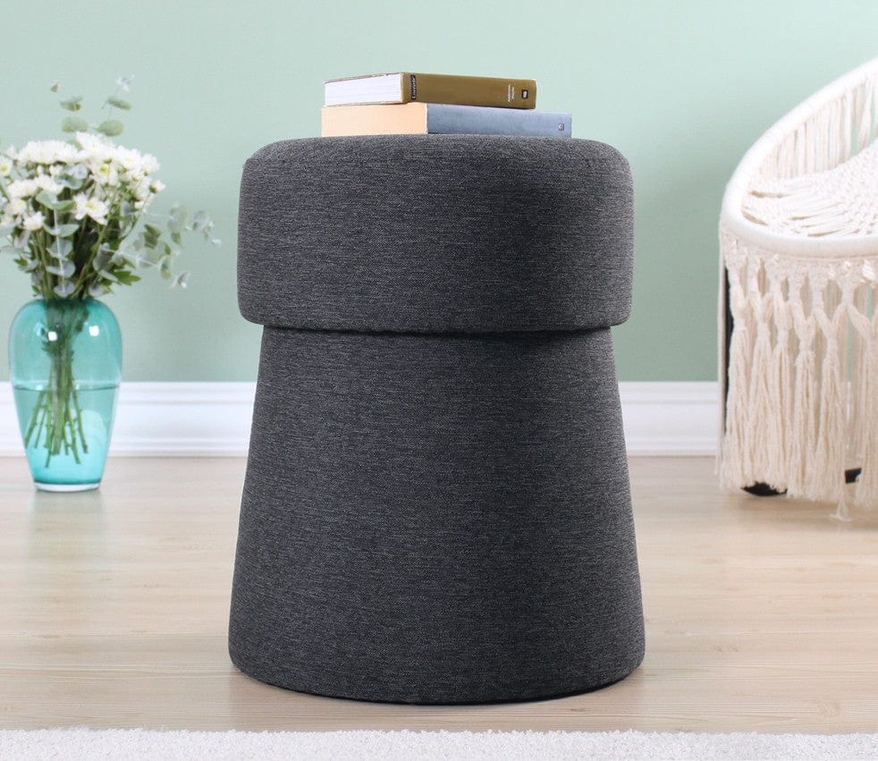 Asir Taburet tapitat cu stofa, Beans Gri Inchis, Ø40xH50 cm