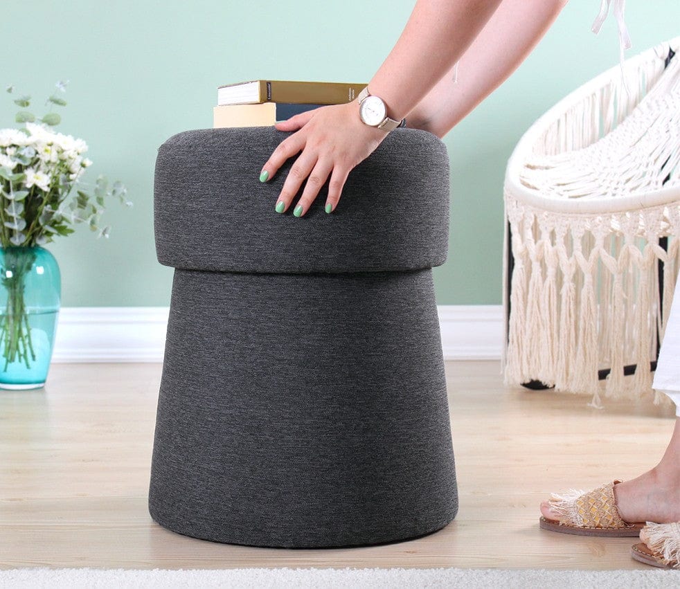 Asir Taburet tapitat cu stofa, Beans Gri Inchis, Ø40xH50 cm