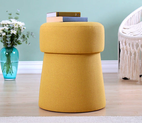 Asir Taburet tapitat cu stofa, Beans Mustariu, Ø40xH50 cm