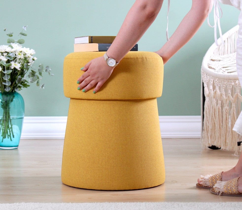 Asir Taburet tapitat cu stofa, Beans Mustariu, Ø40xH50 cm