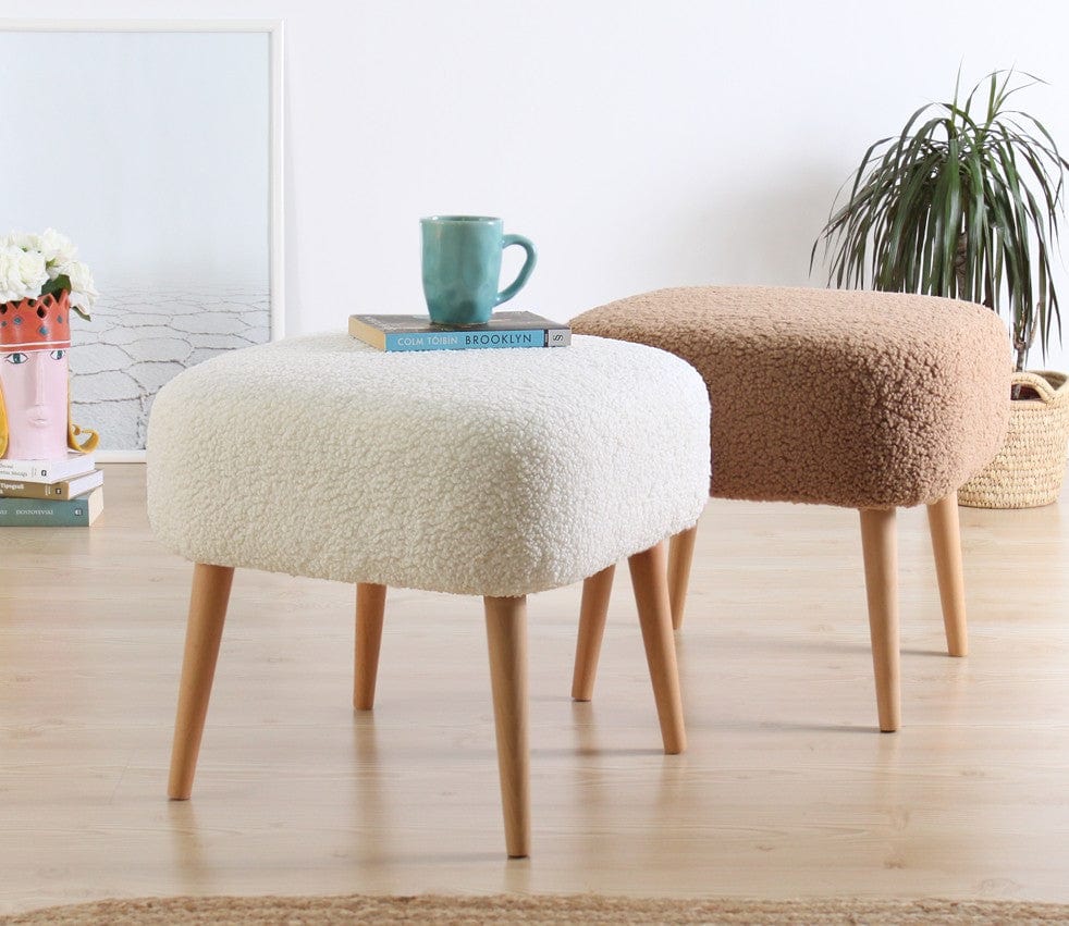 Asir Taburet tapitat cu stofa boucle, Moouv Alb, l45xA45xH43 cm