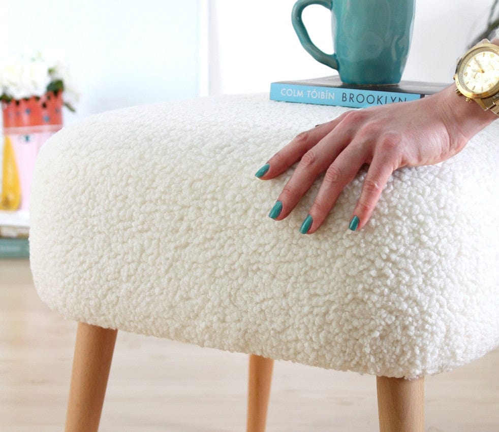 Asir Taburet tapitat cu stofa boucle, Moouv Alb, l45xA45xH43 cm