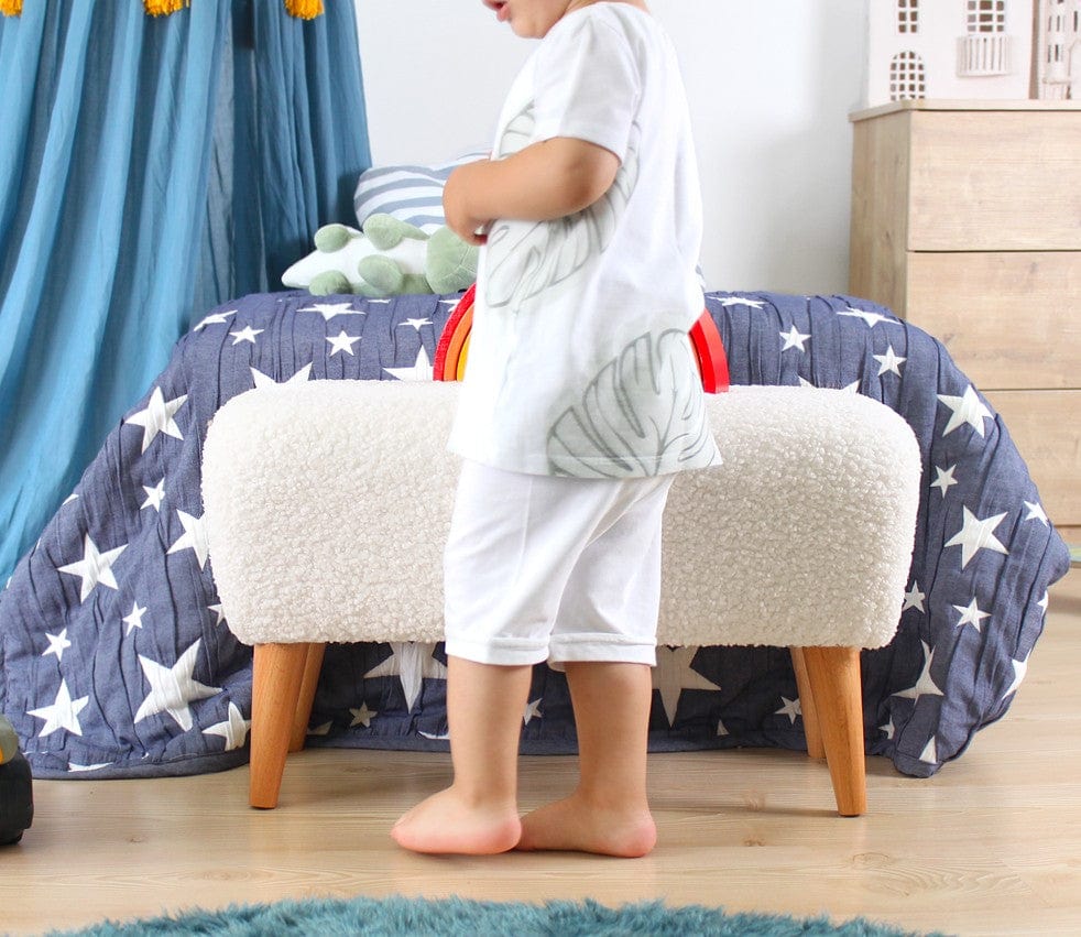 Asir Taburet tapitat cu stofa boucle, Moouv Alb, l61xA32xH33 cm