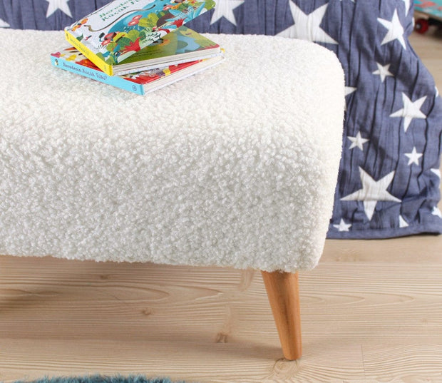 Asir Taburet tapitat cu stofa boucle, Moouv Alb, l61xA32xH33 cm