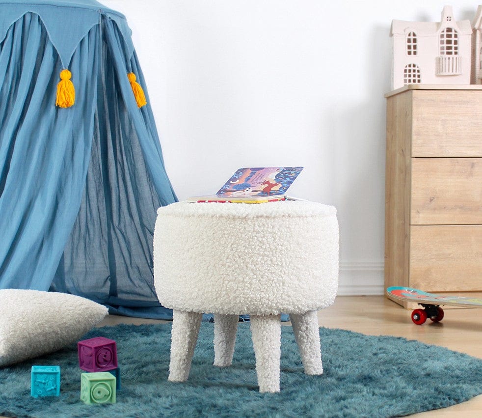 Asir Taburet tapitat cu stofa boucle, Moouv Round Alb, Ø38xH37 cm