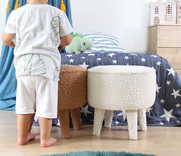 Asir Taburet tapitat cu stofa boucle, Moouv Round Alb, Ø38xH37 cm