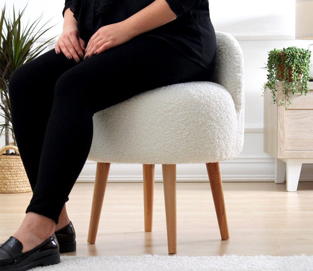 Asir Taburet tapitat cu stofa boucle, Rufmee Alb, l48xA48xH64 cm