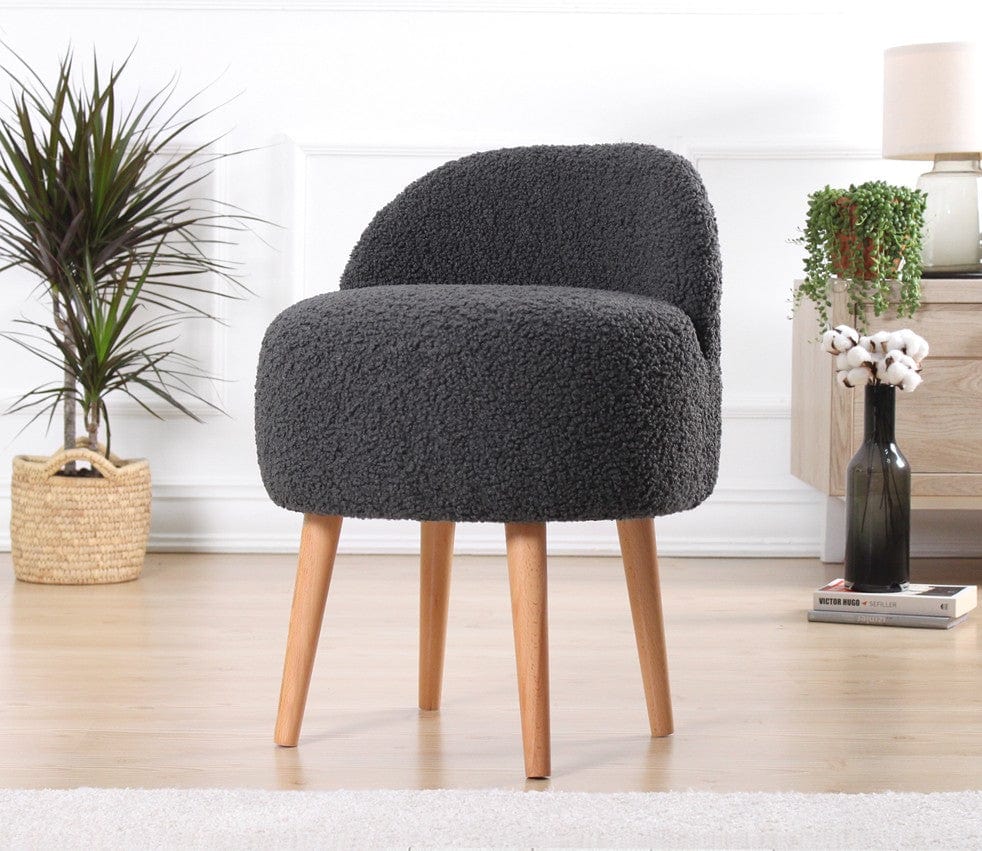 Asir Taburet tapitat cu stofa boucle, Rufmee Gri Inchis, l48xA48xH64 cm