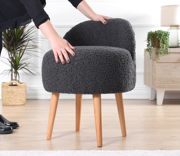 Asir Taburet tapitat cu stofa boucle, Rufmee Gri Inchis, l48xA48xH64 cm