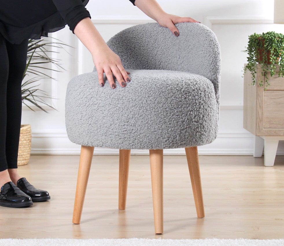 Asir Taburet tapitat cu stofa boucle, Rufmee Gri, l48xA48xH64 cm
