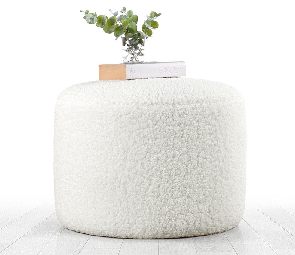 Asir Taburet tapitat cu stofa boucle, Skylee Alb, Ø54xH39 cm