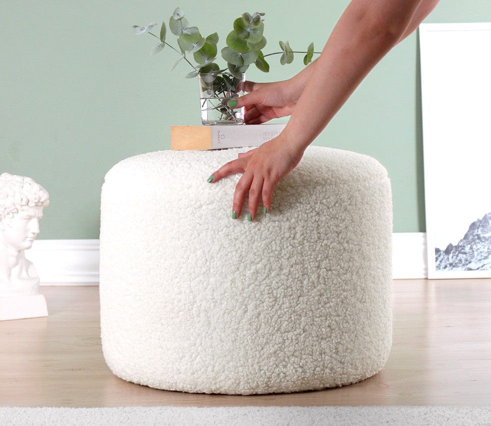 Asir Taburet tapitat cu stofa boucle, Skylee Alb, Ø54xH39 cm