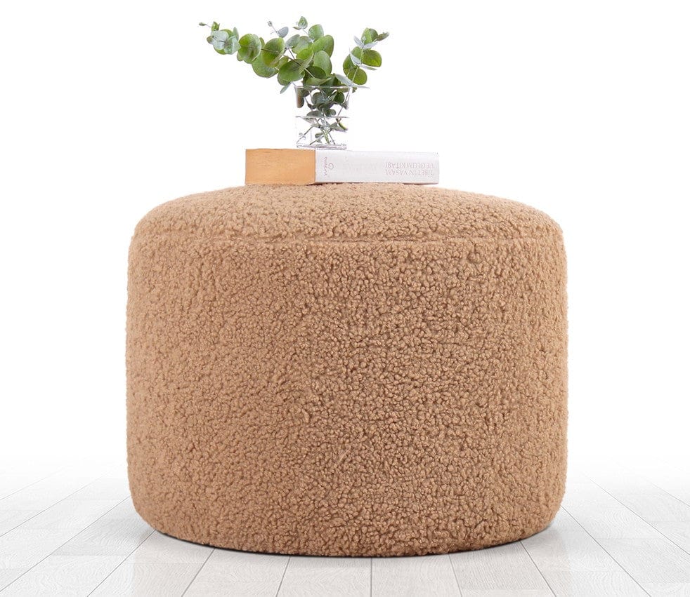 Asir Taburet tapitat cu stofa boucle, Skylee Cappuccino, Ø54xH39 cm