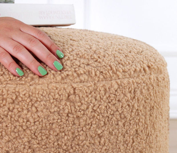 Asir Taburet tapitat cu stofa boucle, Skylee Cappuccino, Ø54xH39 cm