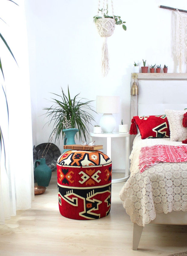 Asir Taburet tapitat cu stofa, Bozok Patch I Multicolor, Ø40xH46 cm