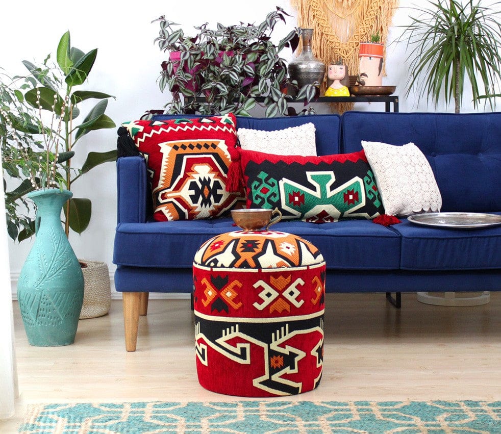 Asir Taburet tapitat cu stofa, Bozok Patch I Multicolor, Ø40xH46 cm