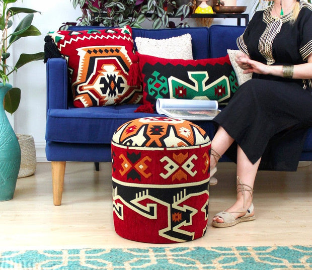 Asir Taburet tapitat cu stofa, Bozok Patch I Multicolor, Ø40xH46 cm