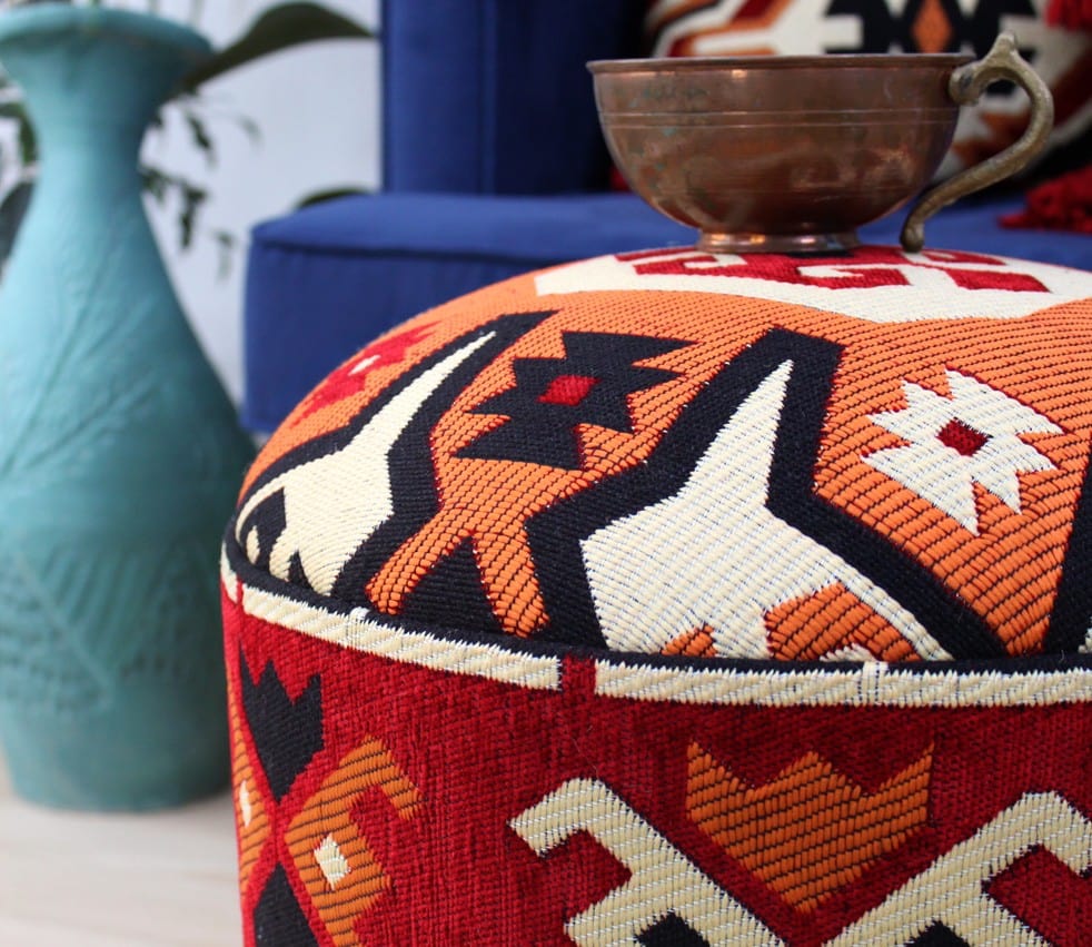 Asir Taburet tapitat cu stofa, Bozok Patch I Multicolor, Ø40xH46 cm