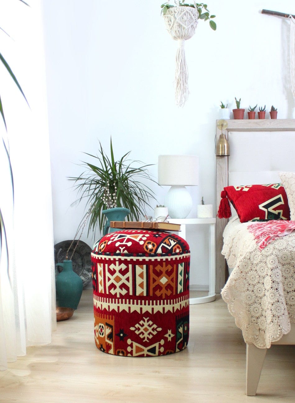 Asir Taburet tapitat cu stofa, Bozok Patch II Multicolor, Ø40xH46 cm