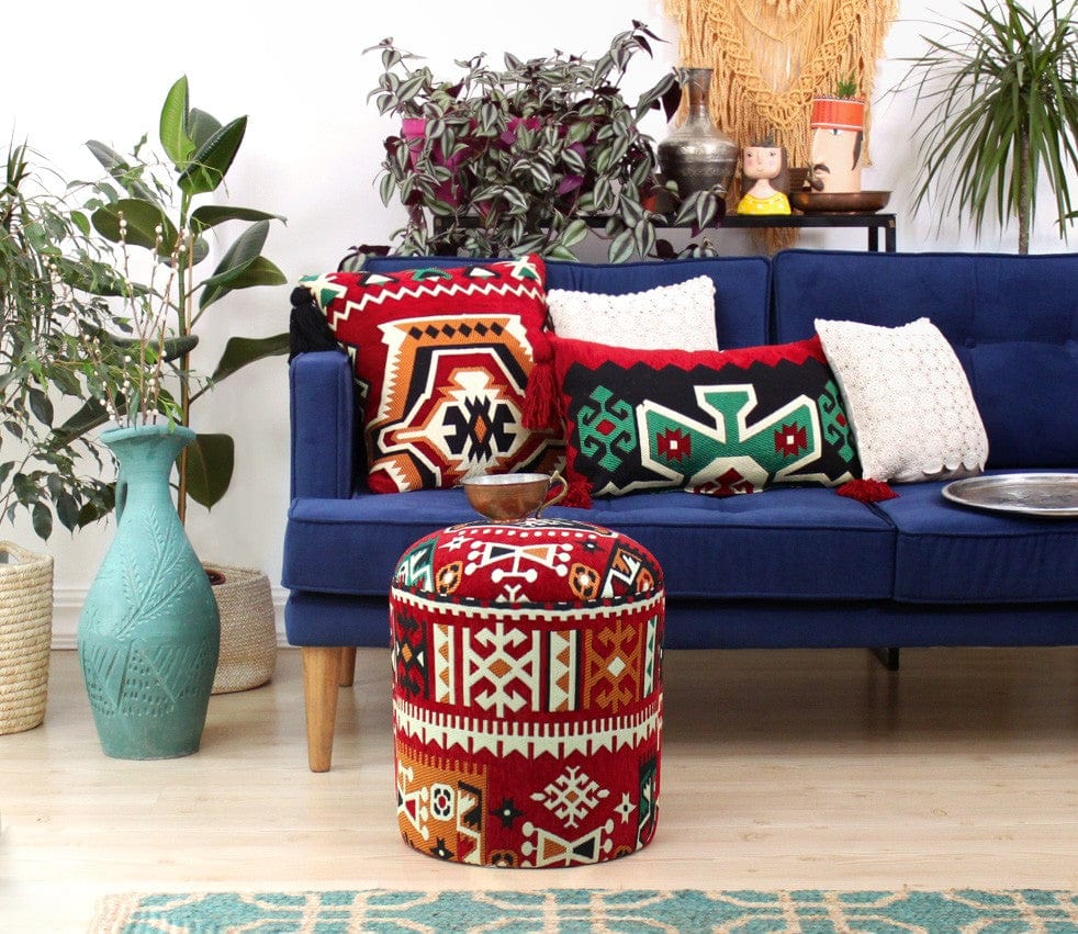 Asir Taburet tapitat cu stofa, Bozok Patch II Multicolor, Ø40xH46 cm