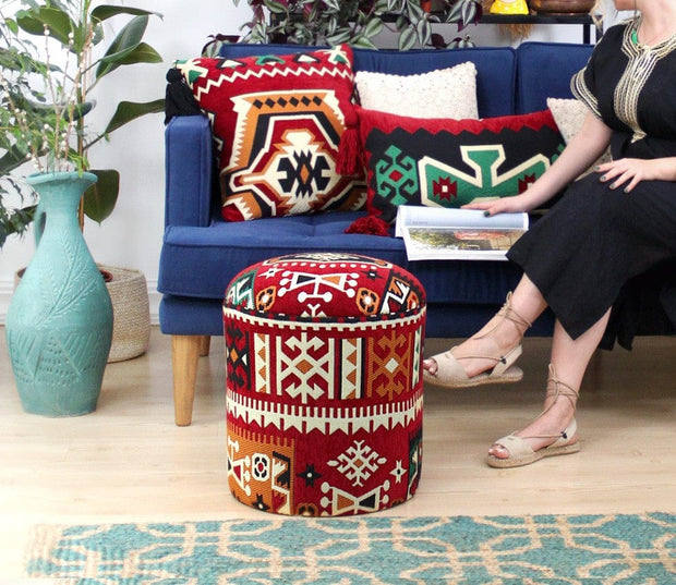 Asir Taburet tapitat cu stofa, Bozok Patch II Multicolor, Ø40xH46 cm