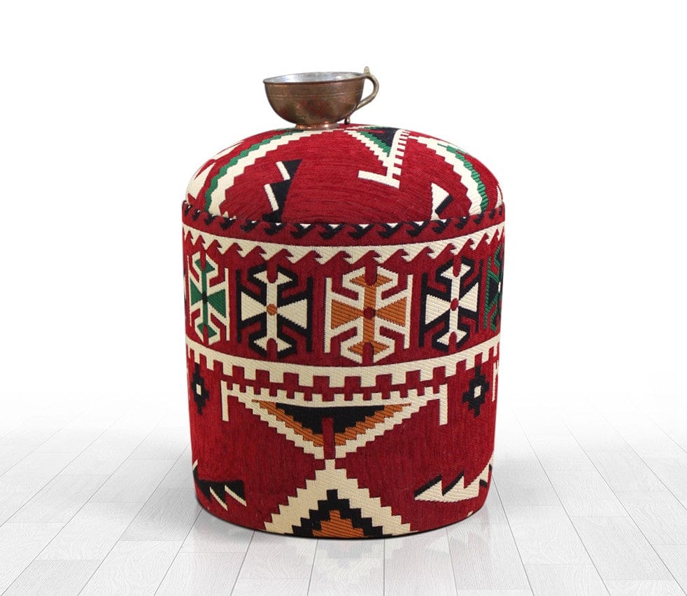 Asir Taburet tapitat cu stofa, Bozok Patch III Multicolor, Ø40xH46 cm