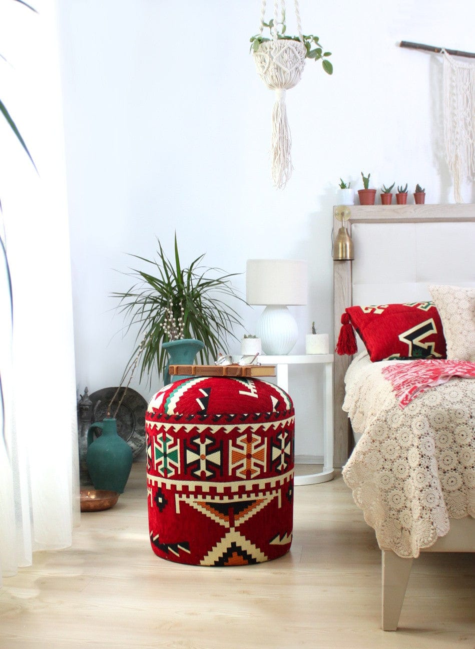 Asir Taburet tapitat cu stofa, Bozok Patch III Multicolor, Ø40xH46 cm