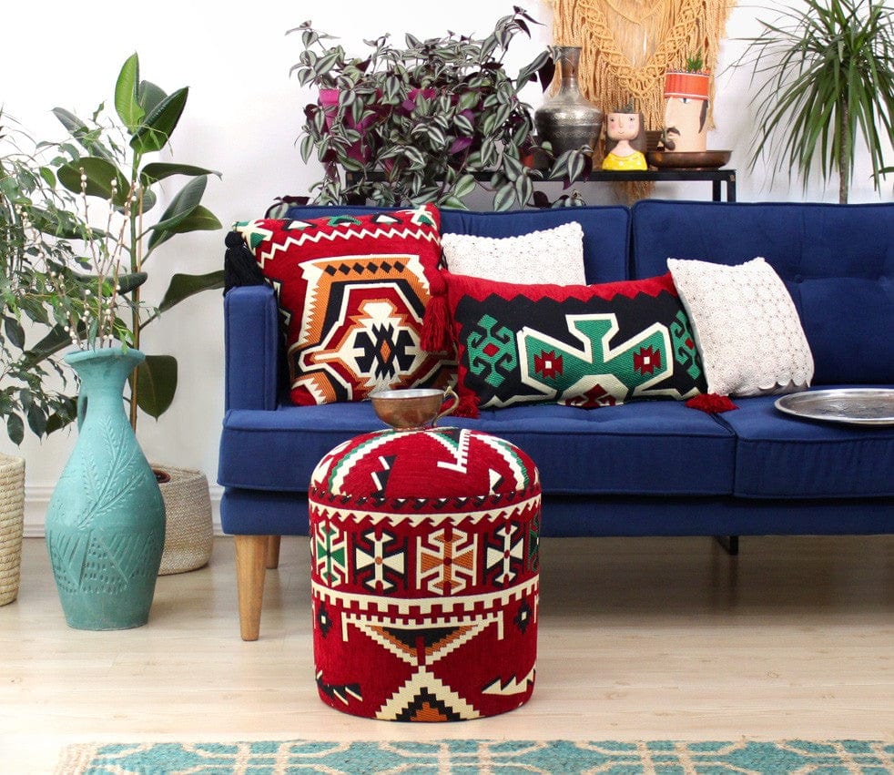 Taburet tapitat cu stofa, Bozok Patch III Multicolor, Ø40xH46 cm (2)