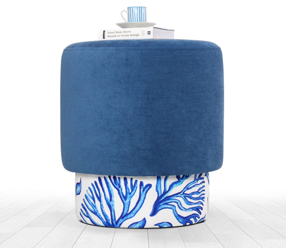 Taburet tapitat cu stofa, Colyos Albastru / Multicolor, Ø43xH46 cm (1)