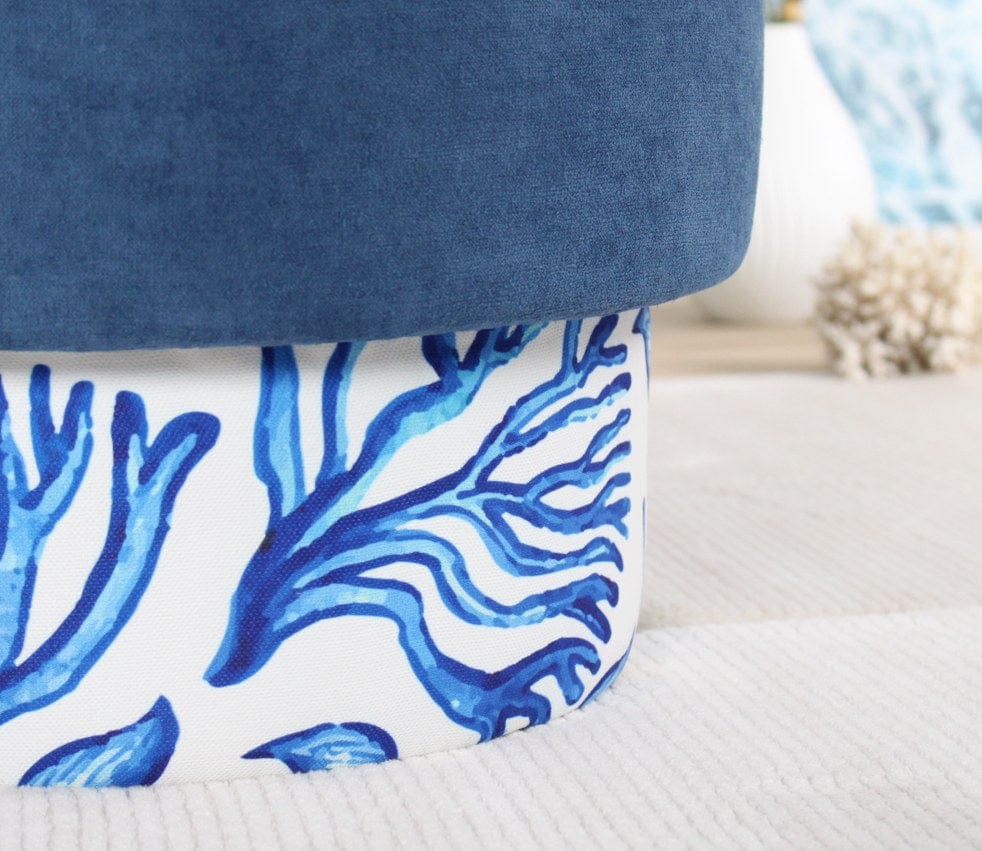 Asir Taburet tapitat cu stofa, Colyos Albastru / Multicolor, Ø43xH46 cm