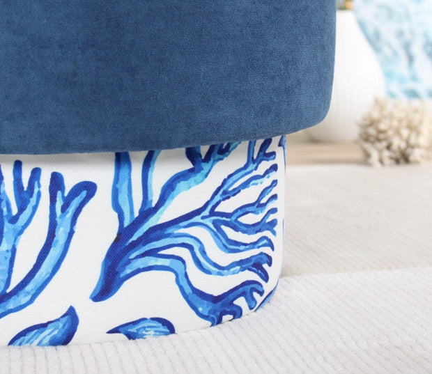 Asir Taburet tapitat cu stofa, Colyos Albastru / Multicolor, Ø43xH46 cm