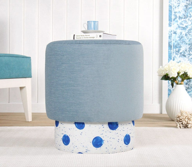 Taburet tapitat cu stofa, Colyos Bleu / Multicolor, Ø43xH46 cm