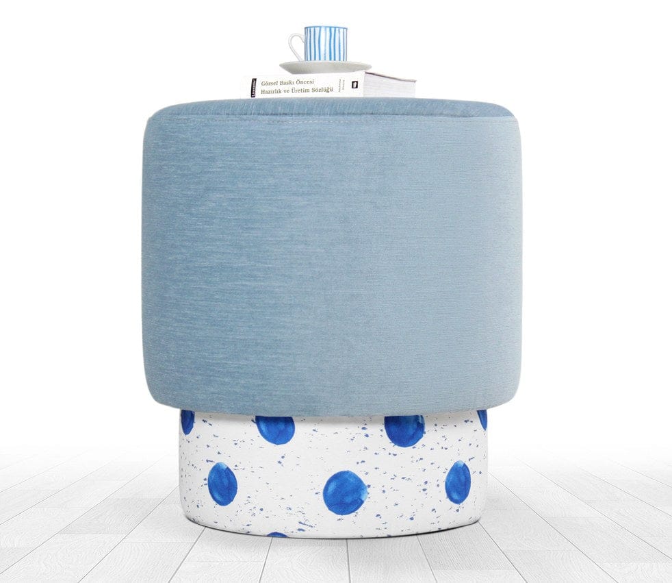 Taburet tapitat cu stofa, Colyos Bleu / Multicolor, Ø43xH46 cm (1)