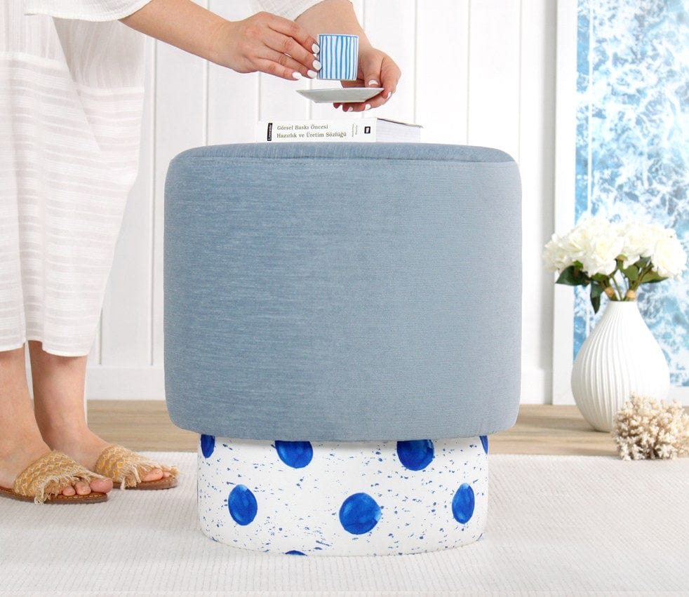 Asir Taburet tapitat cu stofa, Colyos Bleu / Multicolor, Ø43xH46 cm