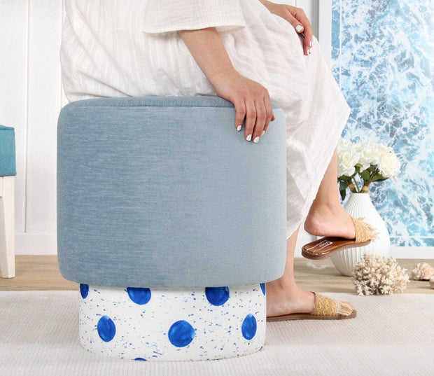 Asir Taburet tapitat cu stofa, Colyos Bleu / Multicolor, Ø43xH46 cm