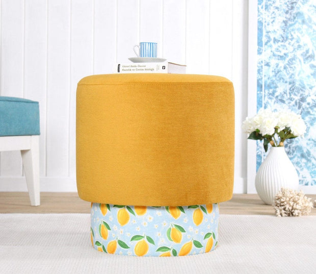 Asir Taburet tapitat cu stofa, Colyos Mustariu / Multicolor, Ø43xH46 cm