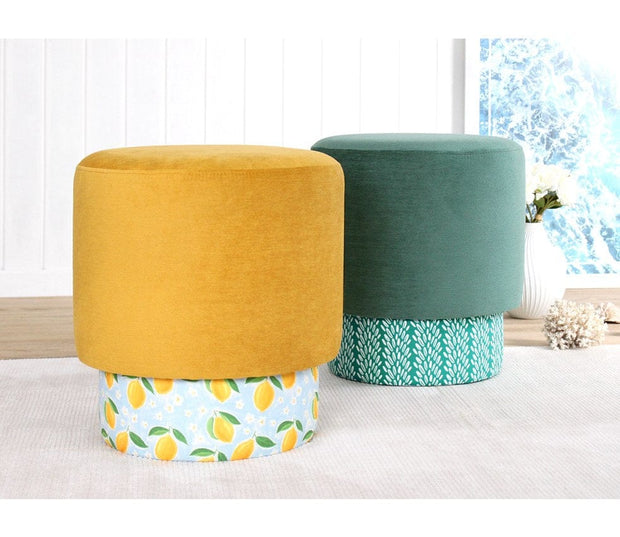 Asir Taburet tapitat cu stofa, Colyos Mustariu / Multicolor, Ø43xH46 cm