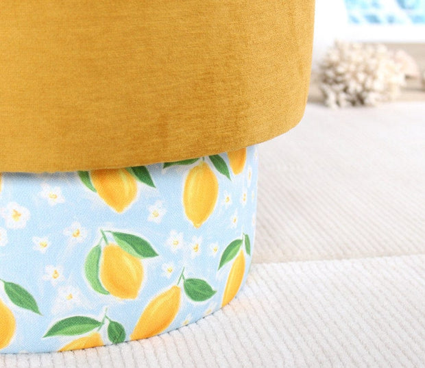 Asir Taburet tapitat cu stofa, Colyos Mustariu / Multicolor, Ø43xH46 cm