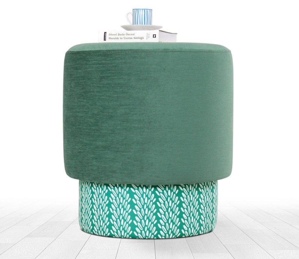 Asir Taburet tapitat cu stofa, Colyos Verde / Multicolor, Ø43xH46 cm