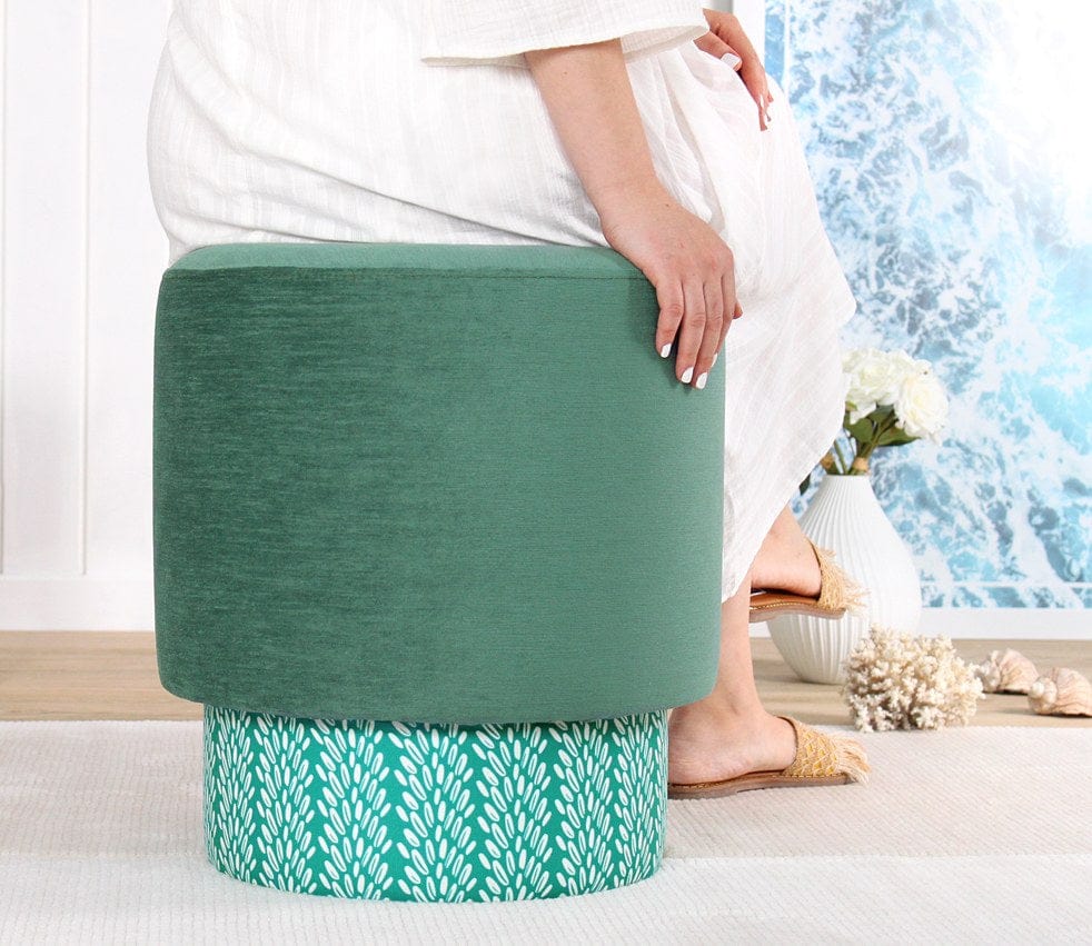 Asir Taburet tapitat cu stofa, Colyos Verde / Multicolor, Ø43xH46 cm