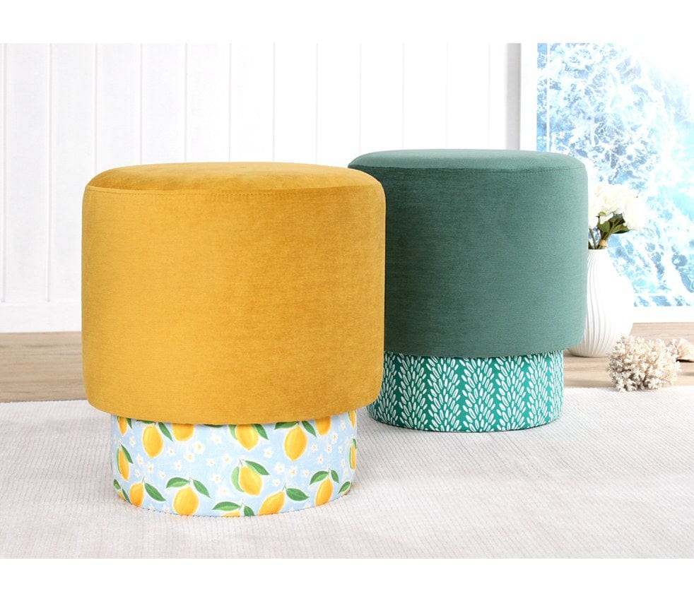 Asir Taburet tapitat cu stofa, Colyos Verde / Multicolor, Ø43xH46 cm