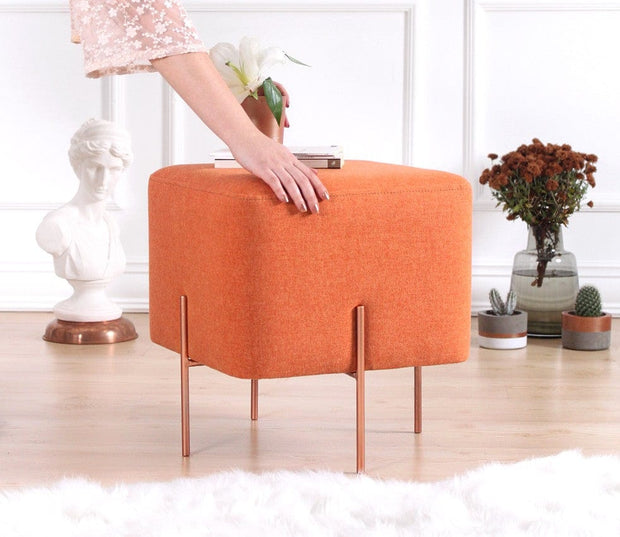 Asir Taburet tapitat cu stofa, Copper Portocaliu, l40xA40xH42 cm