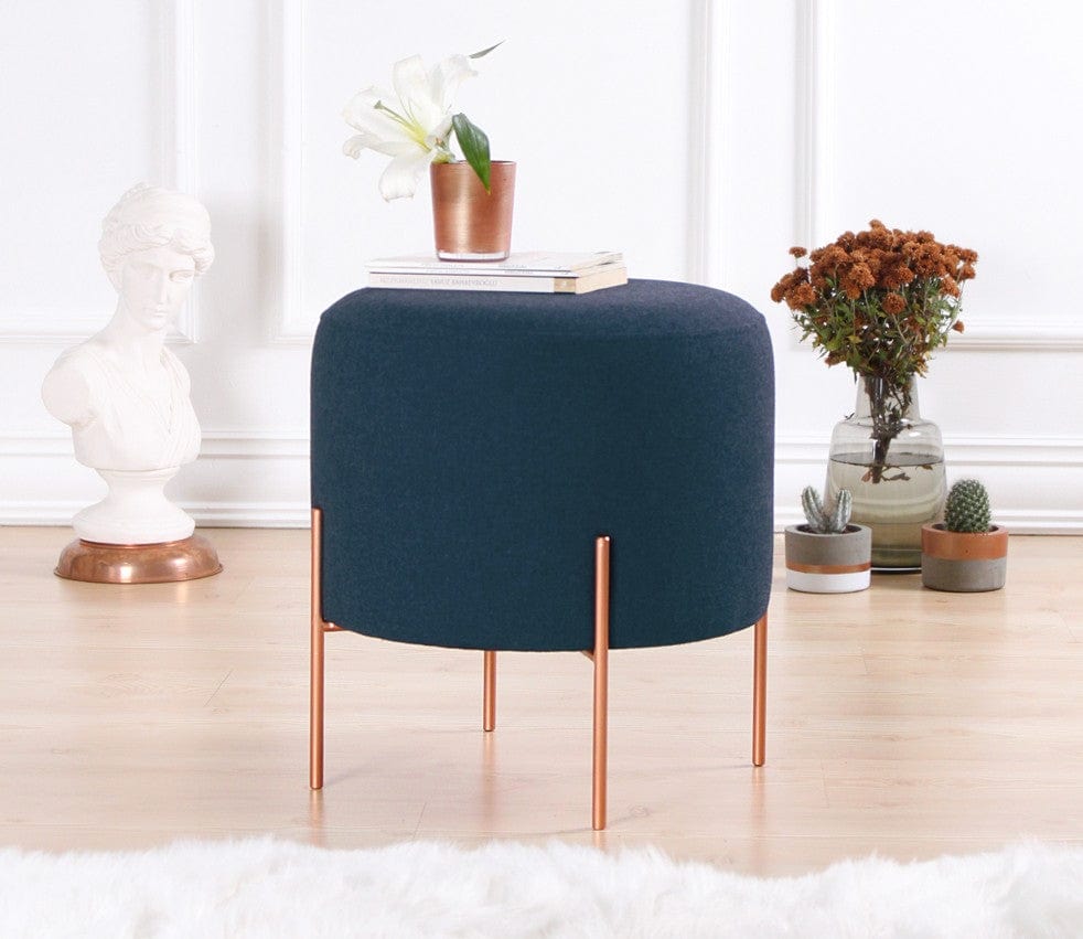 Asir Taburet tapitat cu stofa, Copper Round Bleumarin, Ø40xH42 cm