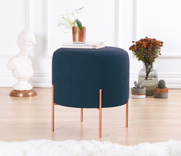 Asir Taburet tapitat cu stofa, Copper Round Bleumarin, Ø40xH42 cm