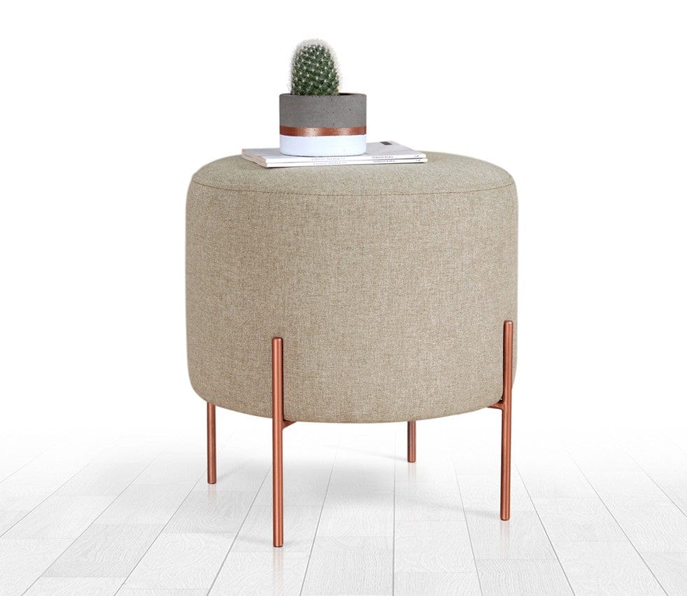 Asir Taburet tapitat cu stofa, Copper Round Cappuccino, Ø40xH42 cm