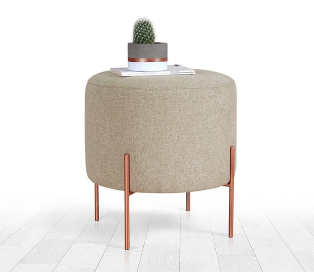 Asir Taburet tapitat cu stofa, Copper Round Cappuccino, Ø40xH42 cm